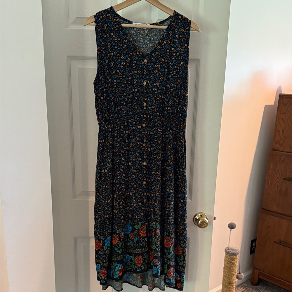 Floral Sleeveless Dress - Black and Multicolor